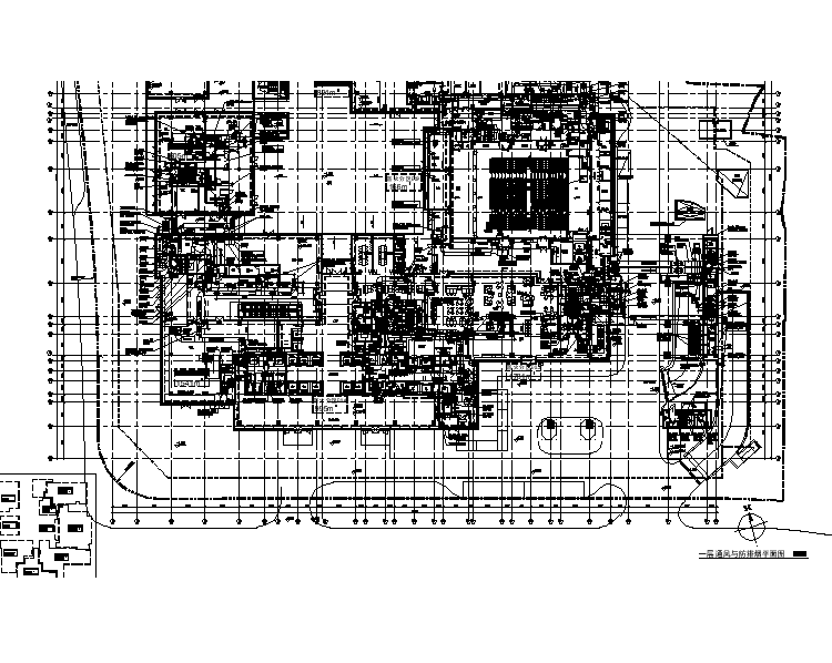 上海大型商业综合体暖通设计施工图（地下室、除湿热泵）-一层通风与防排烟平面图