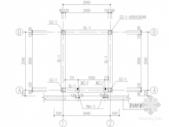 钢框架电梯井道结构施工图-结构布置平面图 