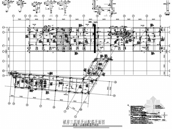 24层钢框架混凝土核心筒结构国际设计中心结构施工图（安藤忠雄设计）-裙房三层楼板配筋平面图