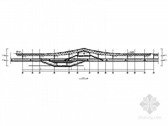 [湖南]三层古典风格市级中型火车站建筑施工图-三层古典风格市级中型火车站建筑剖面图