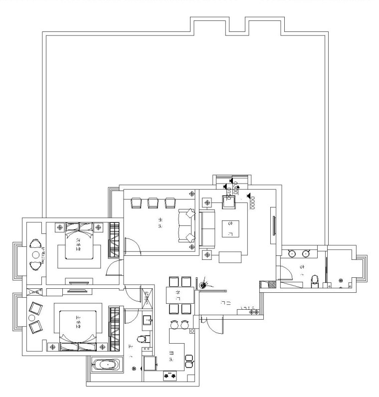 现代风格建筑庭院设计资料下载-[安徽]后现代风格庭院两居室施工图设计（附效果图）