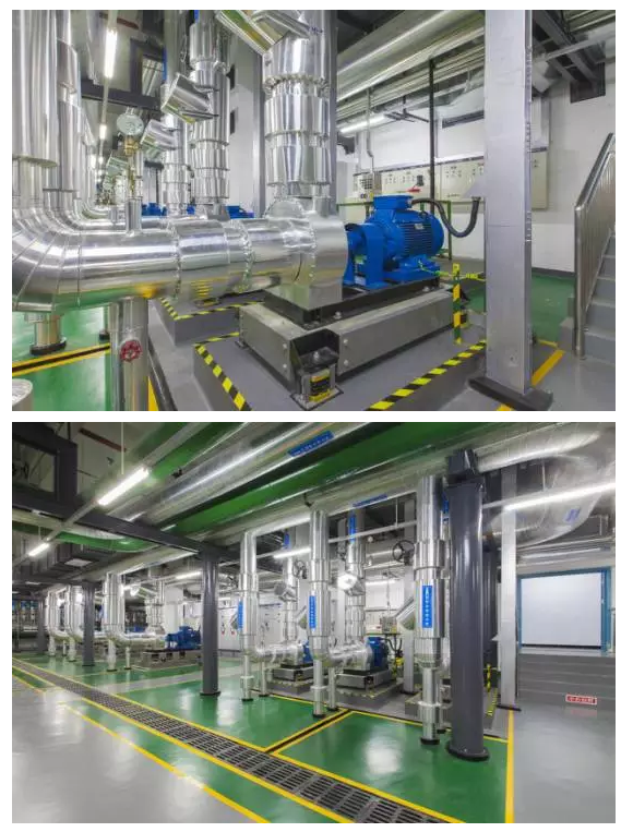 制冷机房布局合理,设备运行可靠,支架安全,可靠,大气.