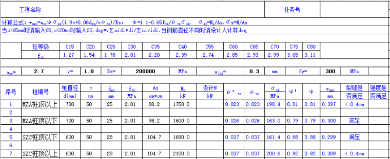 桩钢筋excel资料下载-桩裂缝计算表格（excel）