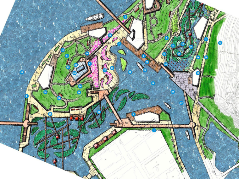 [江苏]昆山环城滨江景观带景观概念设计方案 A-0 公园景观方案平面图