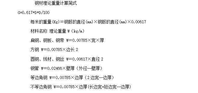 套定额之土建工程师应掌握的数据-钢材理论重量计算简式