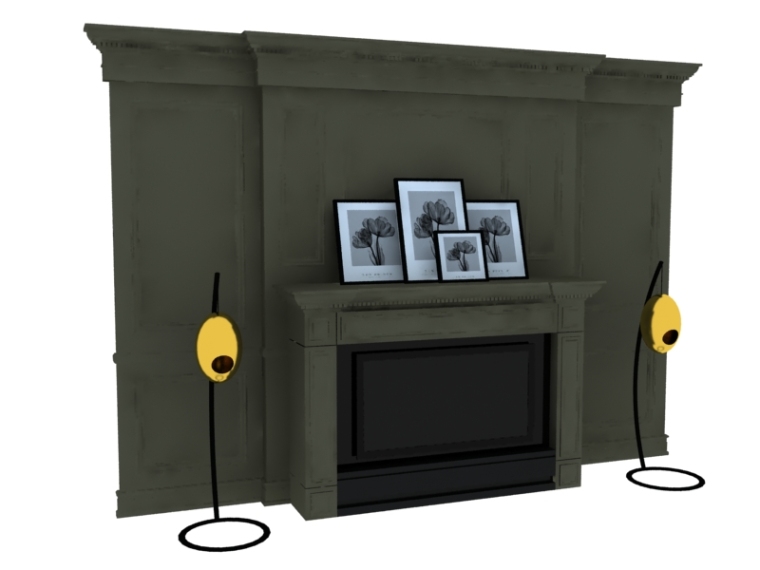 装饰酒柜3D模型资料下载-欧式壁炉装饰墙3D模型下载