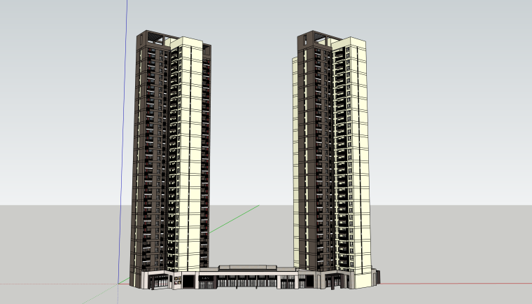 SU塔楼模型资料下载-现代高层双塔楼独立建筑设计模型