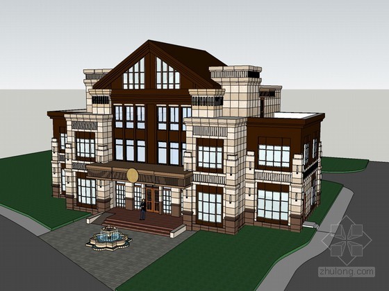 单层会所建筑cadsu资料下载-简欧会所建筑SketchUp模型下载