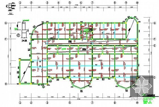 3层办公宅楼土建工程量计算及清单计价实例（附图纸）-二层顶结构平面图