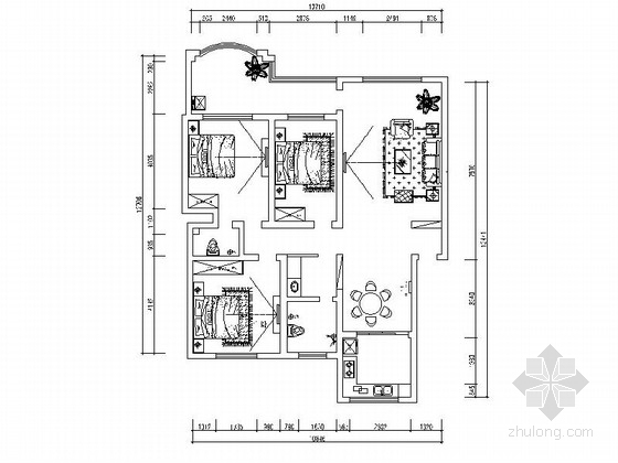 三室一厅户型cad图纸资料下载-[原创]117㎡现代简约风格三室一厅CAD施工图