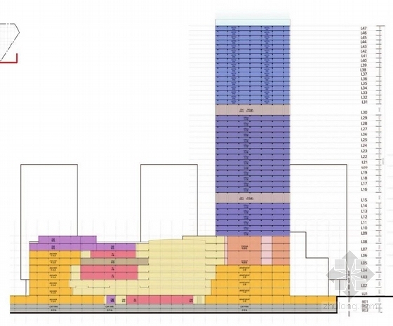 [安徽]超高层现代风格商业办公综合体建筑规划设计方案文本-超高层现代风格商业办公综合体建筑剖面图