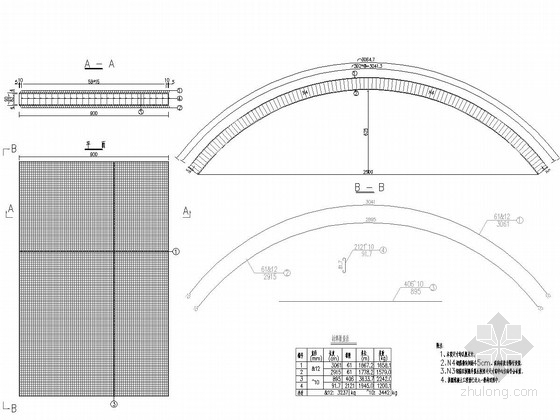 [重庆]1×25m钢筋混凝土拱桥施工图11张（重力式U型桥台）-拱圈钢筋构造图 