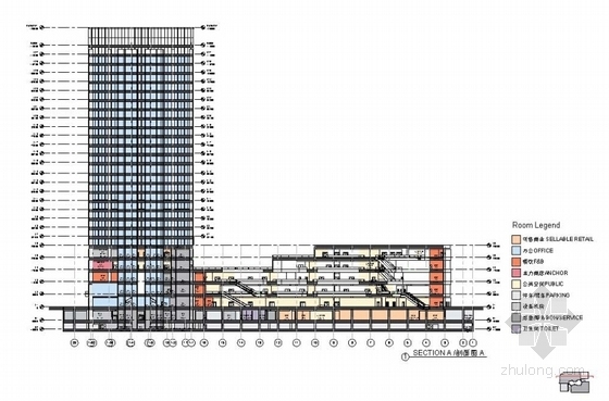 [广东]超高层双子塔商办综合体建筑设计方案文本（商业航母）-超高层双子塔商办综合体剖面图