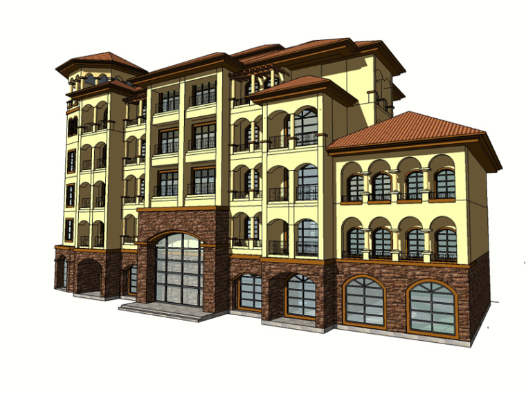 欧式建筑幕墙CAD资料下载-多层欧式建筑SketchUp模型下载