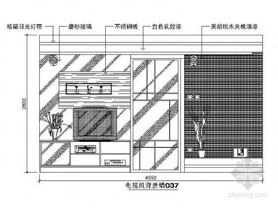 现代时尚电视背景墙CAD立面图块下载立面图