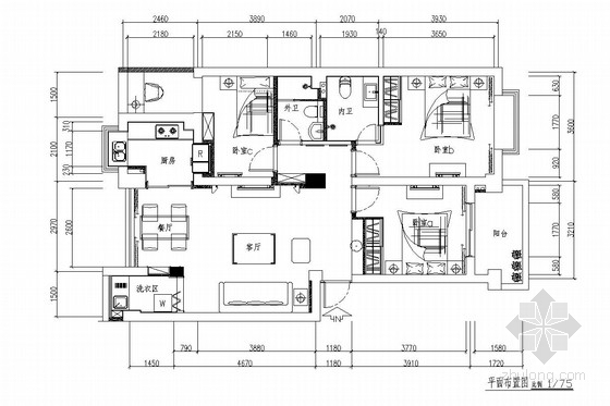 高层三居室现代风装修图资料下载-北欧现代风格三居室装修图（含效果图）