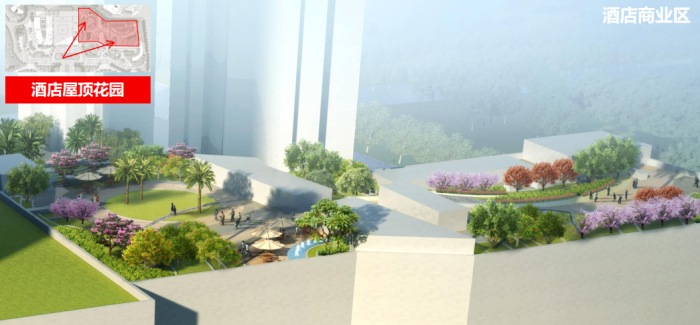 [福建]中西合璧滨江国际酒店及商住项目景观规划设计方案-酒店屋顶花园效果图