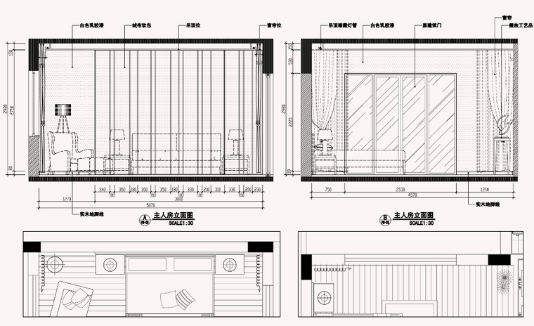 [上海]某欧式风格别墅住宅效果图及施工图-主人房立面图