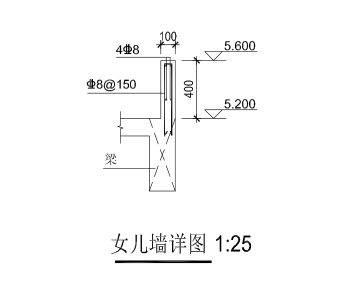 公园3层框架结构立体停车库建筑结构施工图-女儿墙详图