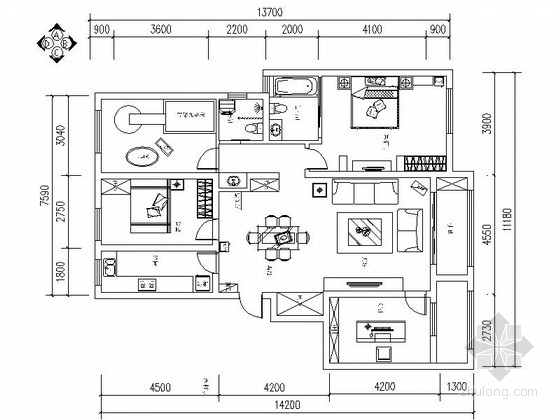 厨房餐厅装修cad图资料下载-典雅欧式风格四居室样板间装修CAD施工图（含效果）