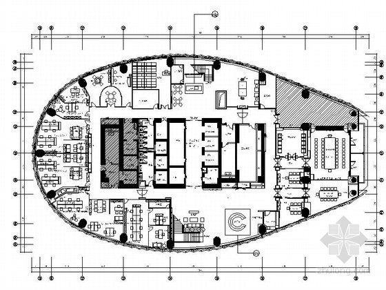 高档办公空间施工设计图资料下载-[上海]黄浦江岸独特外形高档现代办公室CAD装修施工图（含效果）