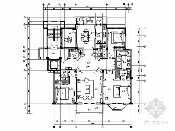 大户型住宅施工图资料下载-[南京]混搭古典大户型四居室施工图（含效果）
