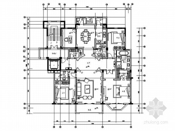 大户型平面布置图资料下载-[南京]混搭古典大户型四居室施工图（含效果）