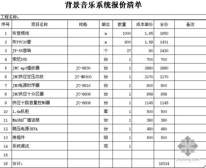 背景音乐系统设备清单资料下载-背景音乐系统设备价格信息