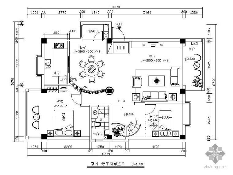 某三室二厅室内装修资料下载-某三室二厅装修图（含效果）