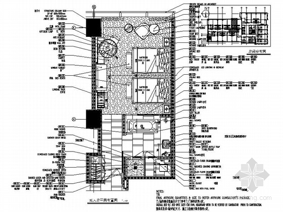 酒店标准双床房装修图资料下载-[浙江]五星级商务酒店双人房装修施工图（含效果）