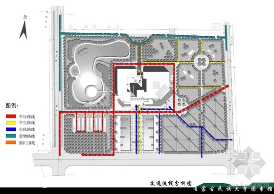 [内蒙古]某民族大学图书馆方案设计（A0、A3文本及效果图）-36-交通流线分析图-2