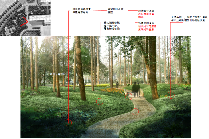 [湖北]自然式生态山林休闲道路绿化景观改造设计方案（2017最新）-山林修复景观效果图