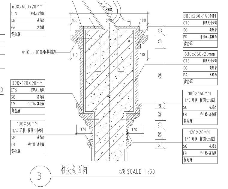 特色亭子设计详图 （钢筋混凝土结构）-柱头剖面图