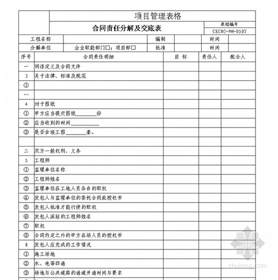 交通工程合同交底资料下载-合同责任分解及交底表