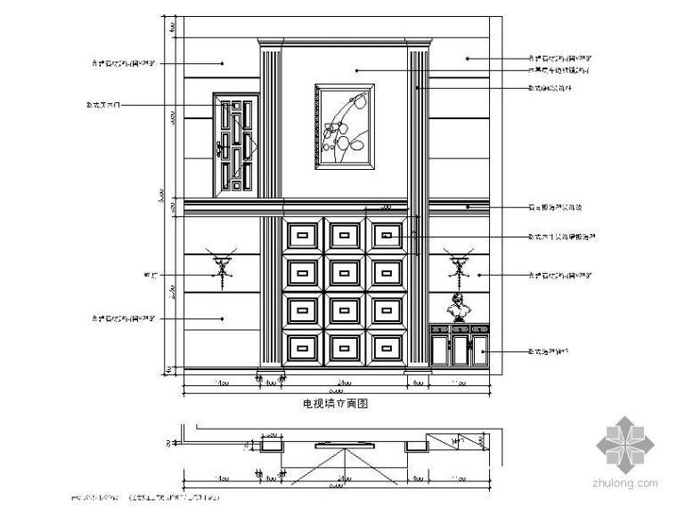 别墅电视墙CAD资料下载-欧式电视墙立面图