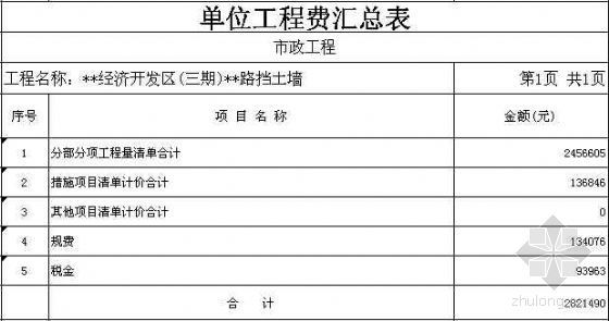 市政工程图纸清单资料下载-泉州某路市政工程清单报价（路灯、给排水、挡土墙）