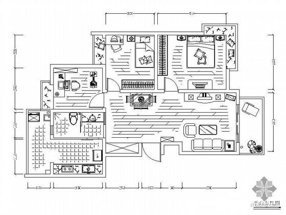 cad书桌柜平面图资料下载-三居室设计方案图（含效果）