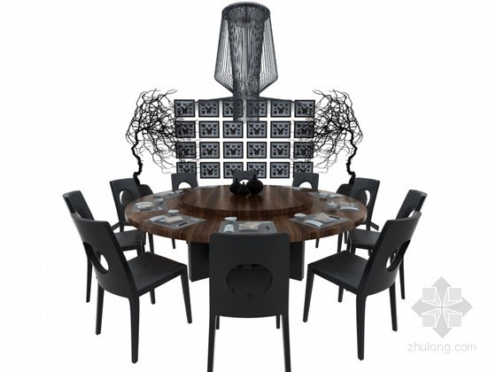 餐桌茶桌休闲桌资料下载-圆形餐桌3D模型下载