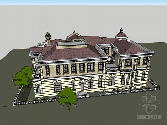 现在古典风格住宅资料下载-古典风格庄园SketchUp模型下载