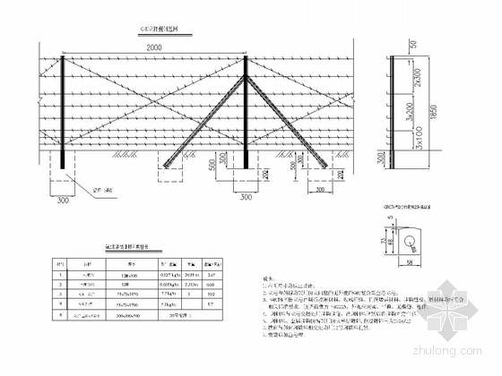 双向四车道高速公路工程交通安全设施施工图全套122张（隔离栅隔离墙 护栏护网）-刺铁丝隔离栅结构设计图