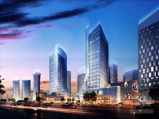 商业区su免费模型资料下载-商业区夜景建筑3D模型下载