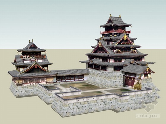 仿古寺庙CAD资料下载-日式仿古建筑群sketchup模型下载