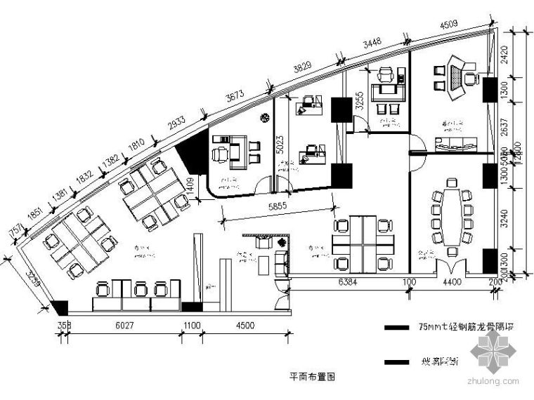 深圳办公室平面图资料下载-[湖北]某大厦办公室装修平面图
