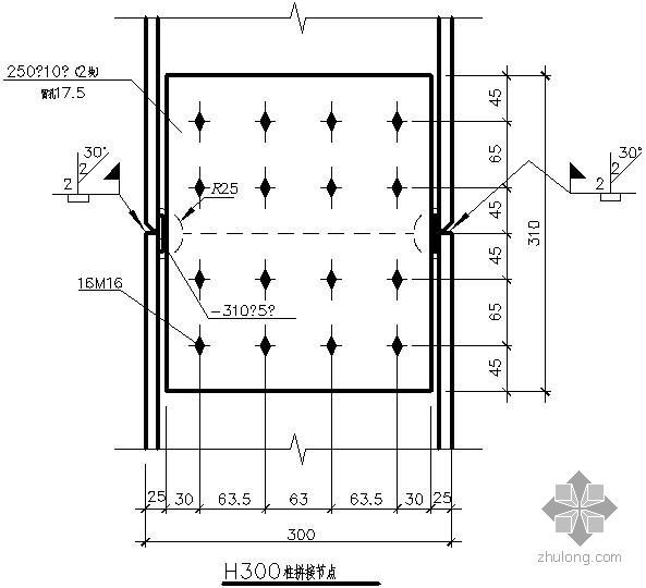 钢柱拼接节点资料下载-某H300柱拼接节点构造详图