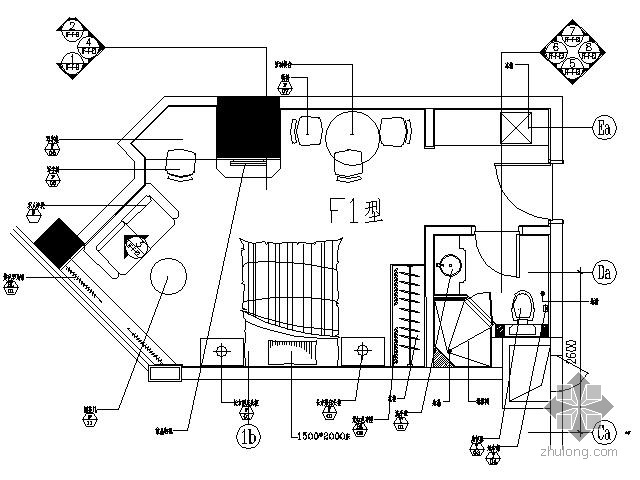 公寓套房装修资料下载-[上海]某国际公寓样板房F1型装修图