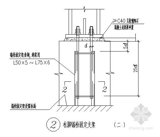 钢结构支架图纸资料下载-钢结构柱脚锚栓固定支架节点详图