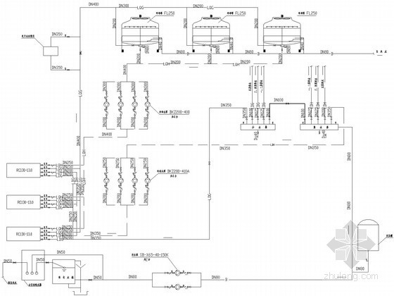 [广州]某办公楼制冷机房设计图纸-制冷机房系统流程图 