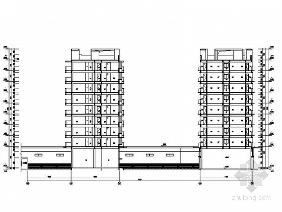 某九层住宅综合楼建筑施工图-剖面 