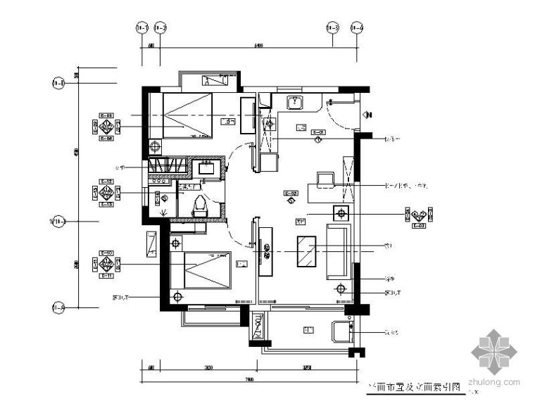 商品房室内装饰施工图资料下载-[广东]某商品房小户型两居室施工图6期