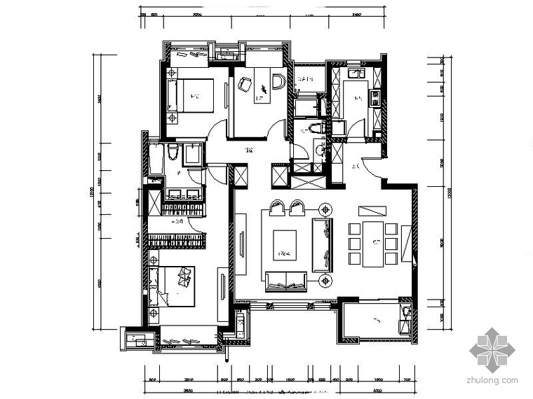 140户型平面图资料下载-[万科]某小区05公寓140户型三居室内设计图